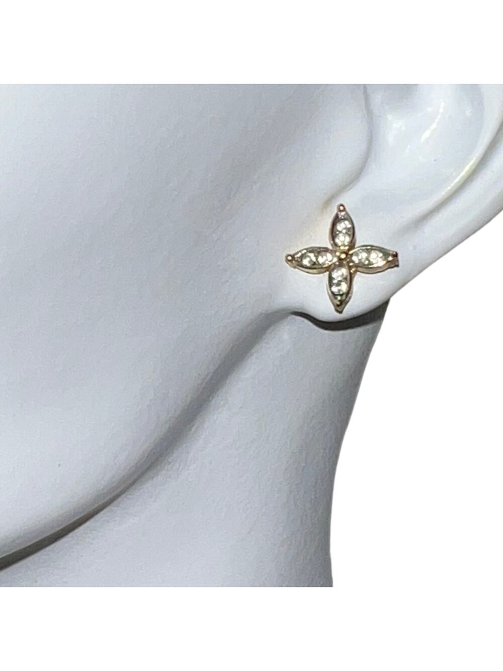 Sparkle 4-Point Floral Earrings, Good Condition, 0.3 Inches